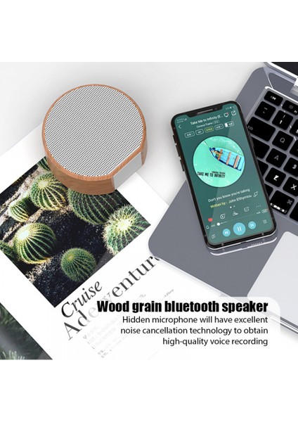 Dış Mekan Yeni A60 Kablosuz Hoparlör Subwoofer Akıllı Ses Ahşap Tahıl Bluetooth Hoparlör Dahili Yüksek Çözünürlüklü Mikrofon (Siyah) (Yurt Dışından)