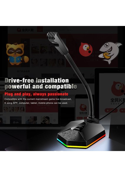 USB Masaüstü Mikrofonu, Rgb Işıklı Bükülebilir Mikrofon, Tak ve Çalıştır Kapasitör, Sesli Sohbet, Video Konferans Mikrofonu (Yurt Dışından)