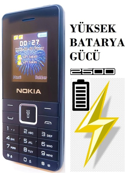 Jaxel Nokia Jaxel Yüksek Batarya Gücüne Sahip 2500 Mah. Tuşlu Cep Telefonu Metalik Silinmez Tuşlu