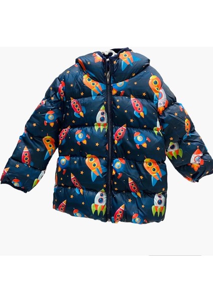 Asyannebebek Içi Polarlı Dışı Gezegen Desenli Kışlık Şapkalı Mont