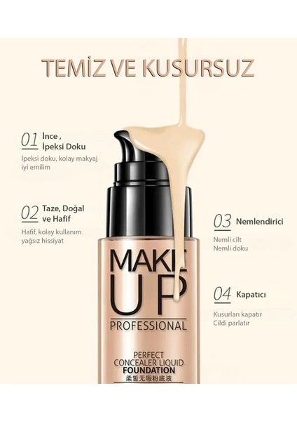 Su Geçirmez Sıvı Fondöten Kapatıcı 30 ml 3 Renk