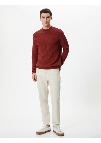 Slim Fit Kazak Triko Basic Bisiklet Yaka Dokulu fiyatları