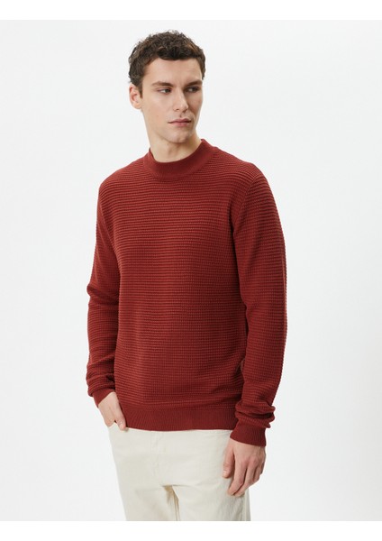 Slim Fit Kazak Triko Basic Bisiklet Yaka Dokulu modelleri