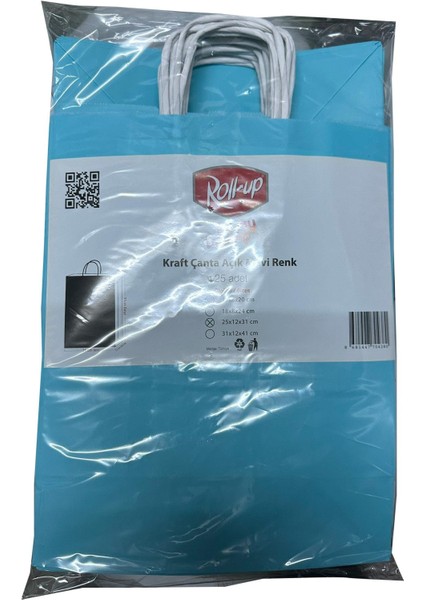 Büküm Saplı Kraft Kağıt Çanta Karton Hediyelik Poşet Torba - Mavi - 18X24 Cm. -25 Adetlik 4 Paket