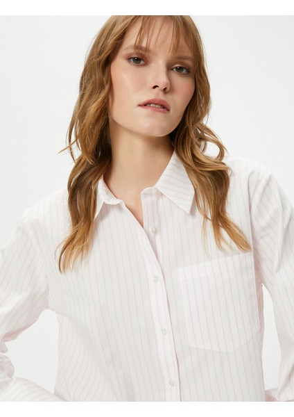 Crop Gömlek Uzun Kollu Cep Detaylı Düğmeli Klasik Yaka