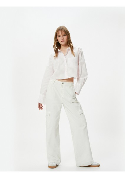 Crop Gömlek Uzun Kollu Cep Detaylı Düğmeli Klasik Yaka fiyatları