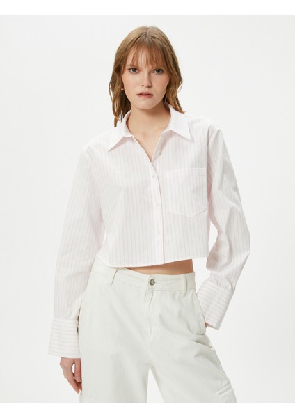 Crop Gömlek Uzun Kollu Cep Detaylı Düğmeli Klasik Yaka modelleri