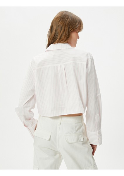 Crop Gömlek Uzun Kollu Cep Detaylı Düğmeli Klasik Yaka fırsatları