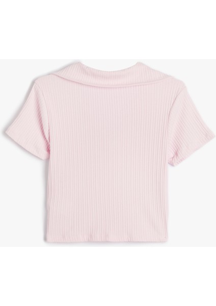 Polo Yaka Crop Tişört Kısa Kollu Ribanalı Pamuklu fiyatları