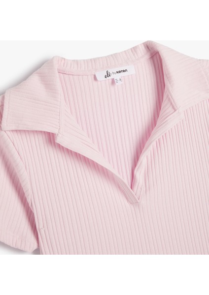 Polo Yaka Crop Tişört Kısa Kollu Ribanalı Pamuklu modelleri