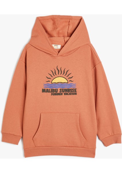 Kapşonlu Sweatshirt Uzun Kollu Tropik Baskılı Şardonlu