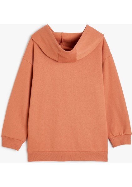 Kapşonlu Sweatshirt Uzun Kollu Tropik Baskılı Şardonlu