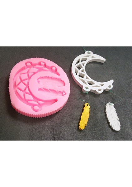Ay Hilal ve Tüy Düş Kapanı Dreamcatcher Askı Silikon Kalıp K-1023