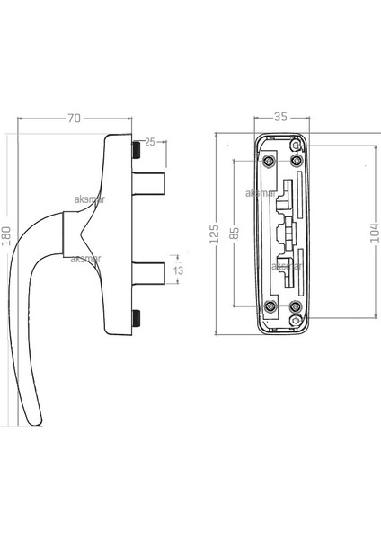 Aluminyum Eksenel Pencere Zıt Yön Kolu Mat Siyah