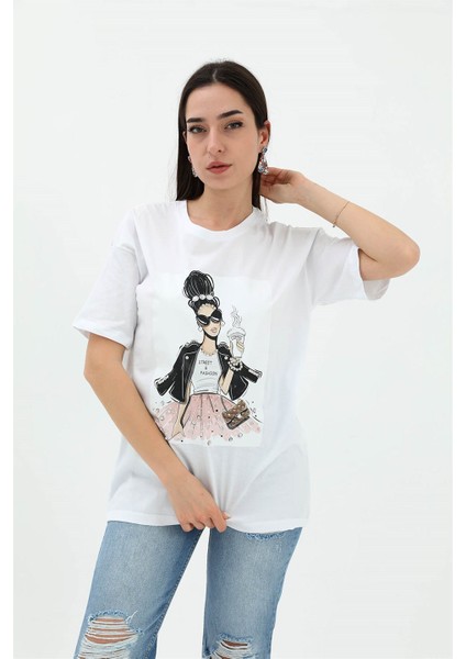 Tua Moda Bisiklet Yaka Taş Detaylı Süprem T-Shirt - Beyaz