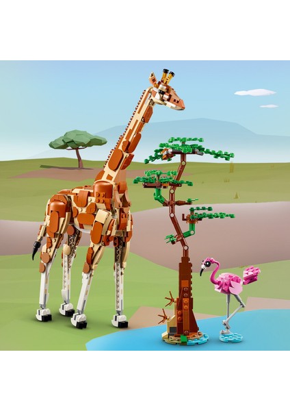 ® Creator Vahşi Safari Hayvanları 31150 - 9 Yaş ve Üzeri Çocuklar için İnşa Edilebilen Zürafa, Ceylan ve Aslan Model Seçenekleri İçeren 3'ü 1 Arada Yaratıcı Oyuncak Yapım Seti (780 Parça)