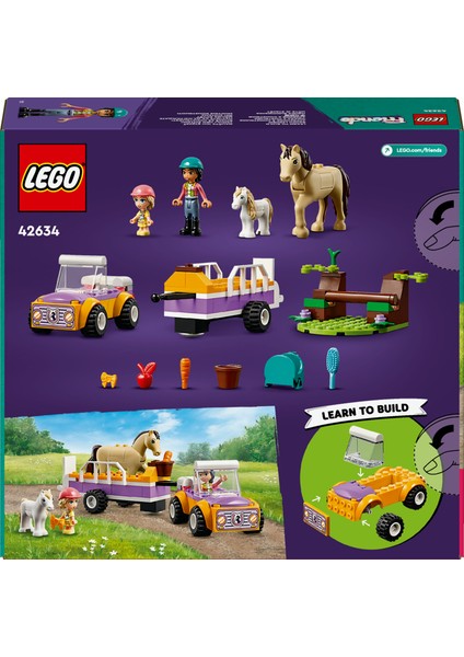 LEGO® Friends At ve Midilli Römorku 42634 - 4 Yaş ve Üzeri Çocuklar için Liann ve Zoya Minifigürü İçeren Yaratıcı Oyuncak Yapım Seti (105 Parça)