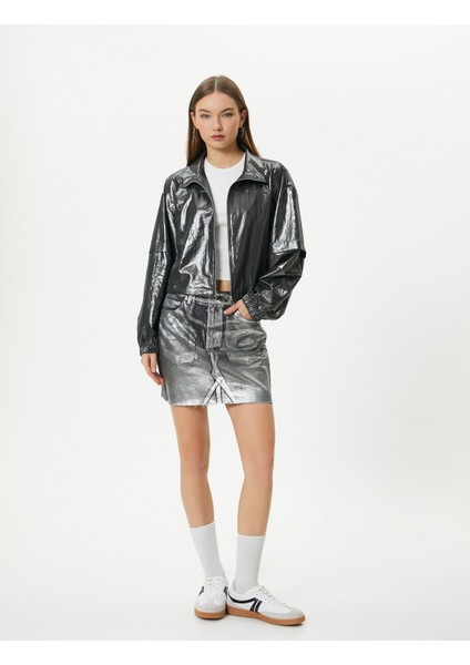 Metalik Parlak Ceket Fermuarlı Dik Yaka Paraşüt Kumaş fiyatları