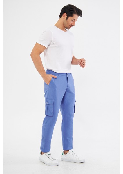 Erkek Kargo Cepli Blue Slim Fit Günlük Rahat Pantolon