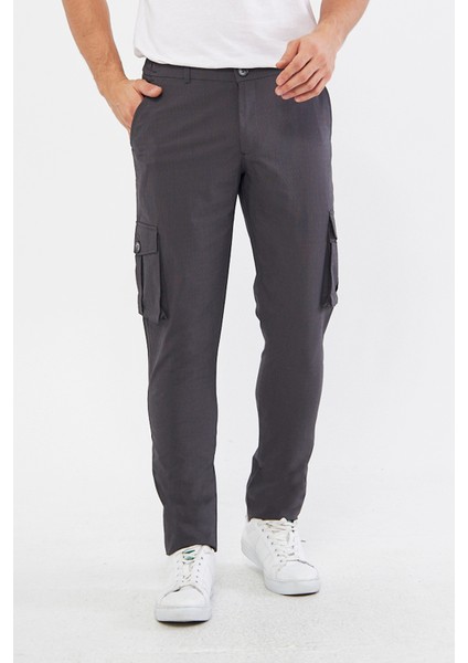 Erkek Kargo Cepli Siyah Slim Fit Günlük Rahat Pantolon