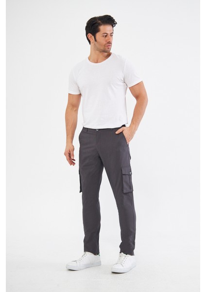 Erkek Kargo Cepli Siyah Slim Fit Günlük Rahat Pantolon