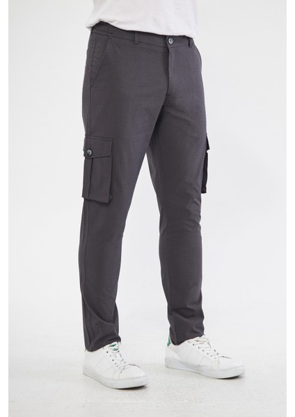 Erkek Kargo Cepli Siyah Slim Fit Günlük Rahat Pantolon