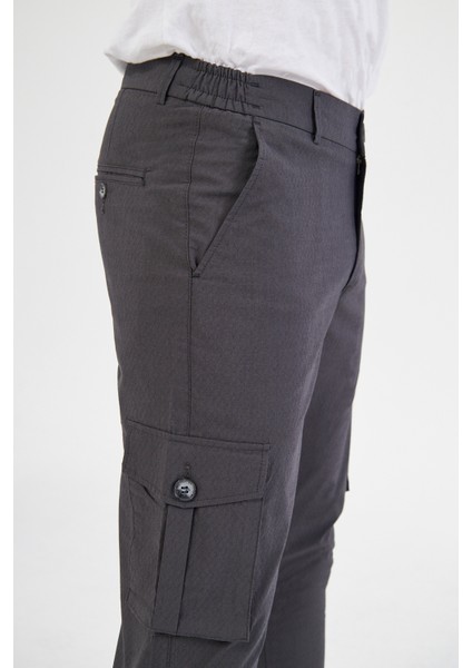 Erkek Kargo Cepli Siyah Slim Fit Günlük Rahat Pantolon