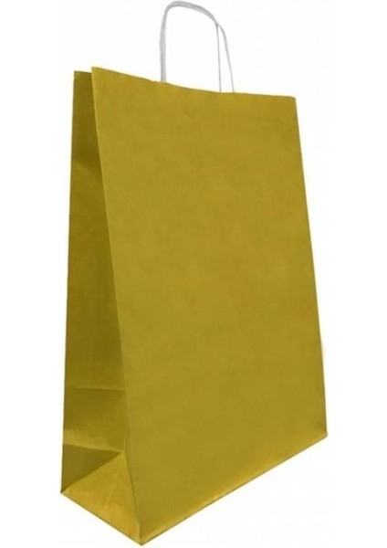 Büküm Saplı Kraft Kağıt Karton Hediyelik Çanta Poşet Torba - Altın - 25X31 Cm. - 25 Adetlik Paket