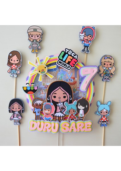 Toca Boca Temalı Kız Çocuk Doğum Günü Süsü Toca Boca Karakterleri Kişiye Özel Pasta Süsü Seti Parti Malzemesi Cake Topper (20X19CM) modelleri