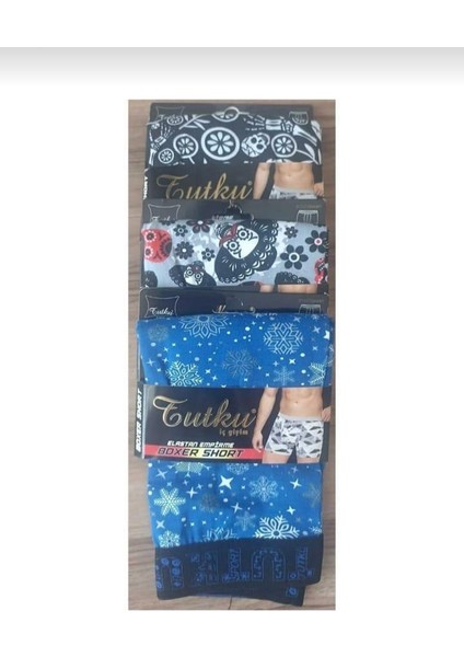 0119 Erkek Desenli Likralı Boxer 3 Adet