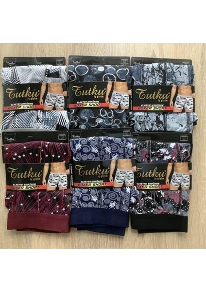 0119 Erkek Desenli Likralı Boxer 6 Adet