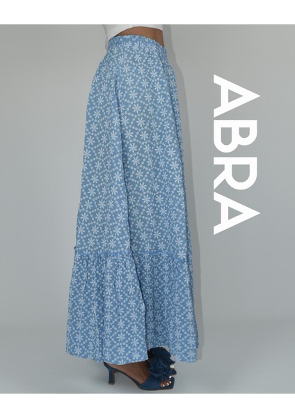 Kadın Mavi Çiçek Desenli Uzun Gofre Etek fiyatları