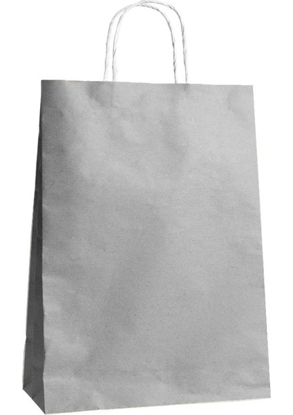 Büküm Saplı Kraft Kağıt Karton Hediyelik Çanta Poşet Torba - Gri - 25X31 Cm. - 25 Adetlik Paket
