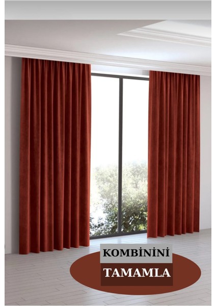 Kadife Dokulu Kiremit Renk Masa Örtüsü 12486-Kiremit