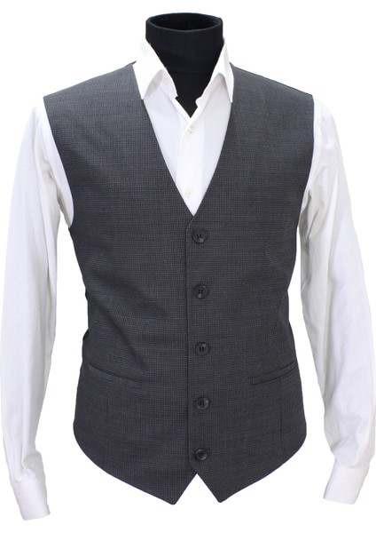 Erkek Yelek V Yaka Siyah Desenli 5-50472