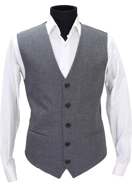 Erkek Yelek V Yaka Gri Balıksırtı 5-50460