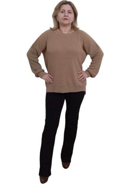 Salaş Oversize Triko Bluz, Kazak - Renk Açık Kahverengi - Beden Standart