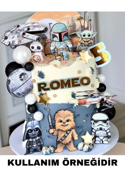 Star Wars Karakterleri Temalı Erkek Çocuk Doğum Günü İsme Özel Kişiselleştirilebilir 3D Pasta Parti Süsü Seti modelleri