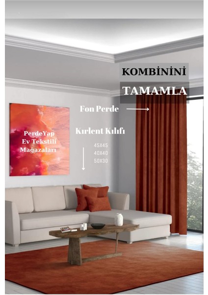 Ada Fon Perde Tek Kanat 1/3 Sık Pile 12486-Kiremit