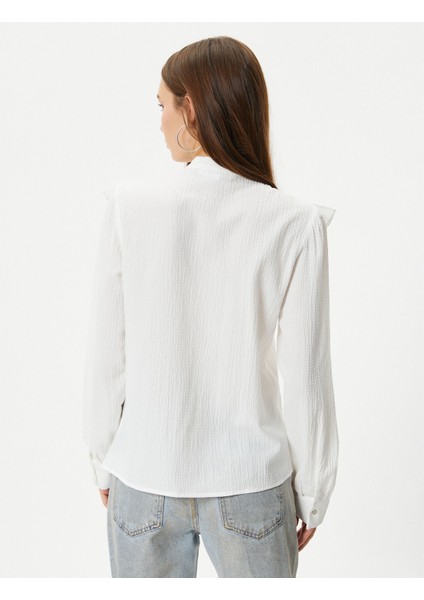 Fırfırlı Bluz Hakim Yaka Uzun Kollu Dokulu Viskoz Kumaş Karışımlı fırsatları