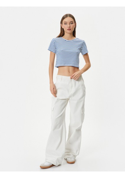 Crop Tişört Slim Fit Ribanalı Kısa Kollu Bisiklet Yaka fiyatları