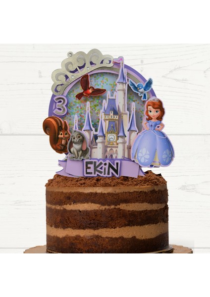 Prenses Sofia Temalı Kız Çocuk Doğum Günü Süsü Prenses Sofia Kişiye Özel Pasta Süsü Parti Malzemesi Cake Topper (19X18CM)
