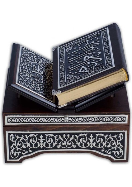 Kanat Sandıklı Siyah Kaplama Gümüş Kur'an-I Kerim (Çanta Boy)