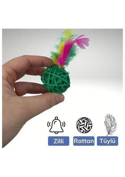 Pet Miyav Pet Miyav® 2li Rattan Renkli Peluş Tüy Kedi Köpek Oyuncak Ya