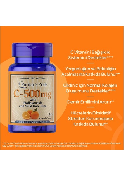 Vitamin C-500 Mg With Bioflavonoids And Rose Hips 30 Tablet