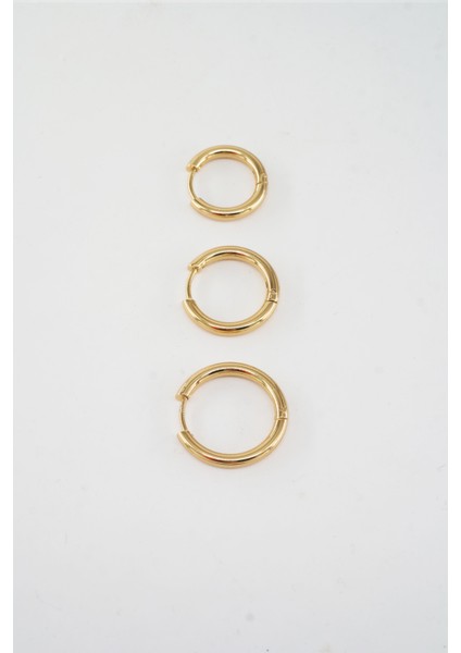 Kadın Kararmaz 316 L Çelik 3'lü Halka Set Küpe modelleri