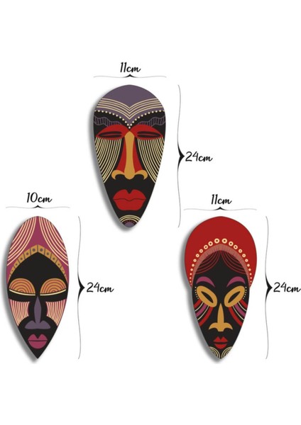 Dekoratif Üçlü Ahşap Tablo Otantik Kabile Maske Mask Set