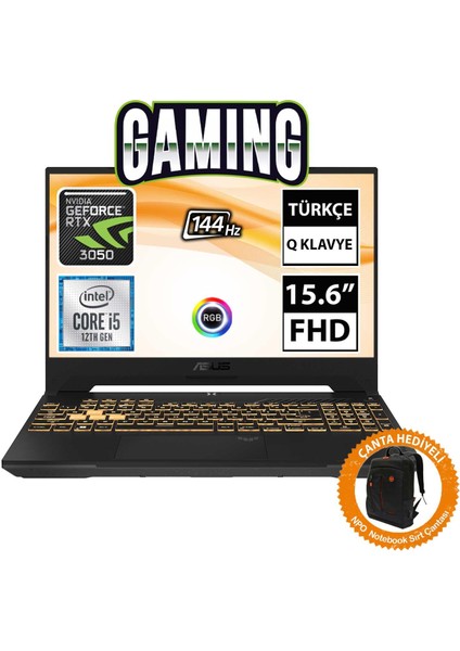 Tuf Gaming F15 FX507ZC4-HN205A2 I5-12500H 8gb 512SSD+1TBSSD RTX3050 15.6" Fullhd Freedos Taşınabilir BILGISAYAR-CNT003