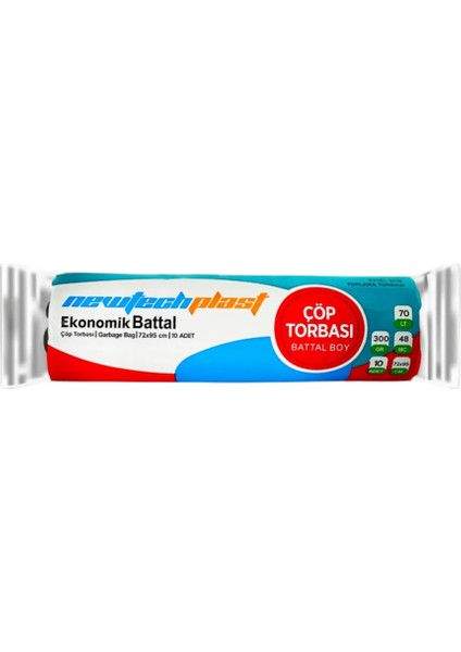 Çöp Torbası battal Boy mavi 72 x 95 cm 300 gr 10 rulo