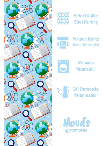 Mavi Coğrafya Dersi Desenli Süet Dertsiz Masa Örtüsü